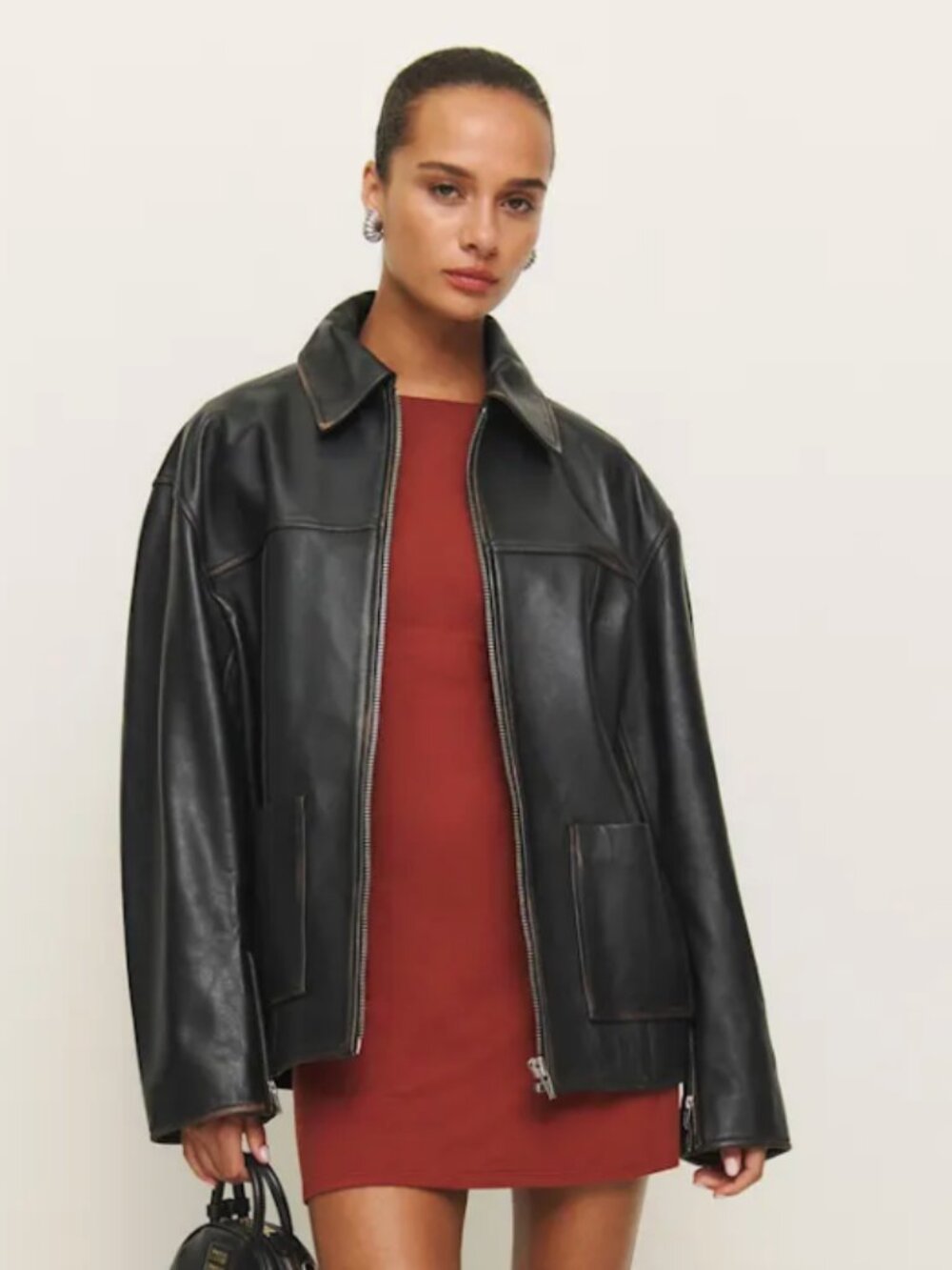 Reformation Veda Bennett Oversized Leather Bomber